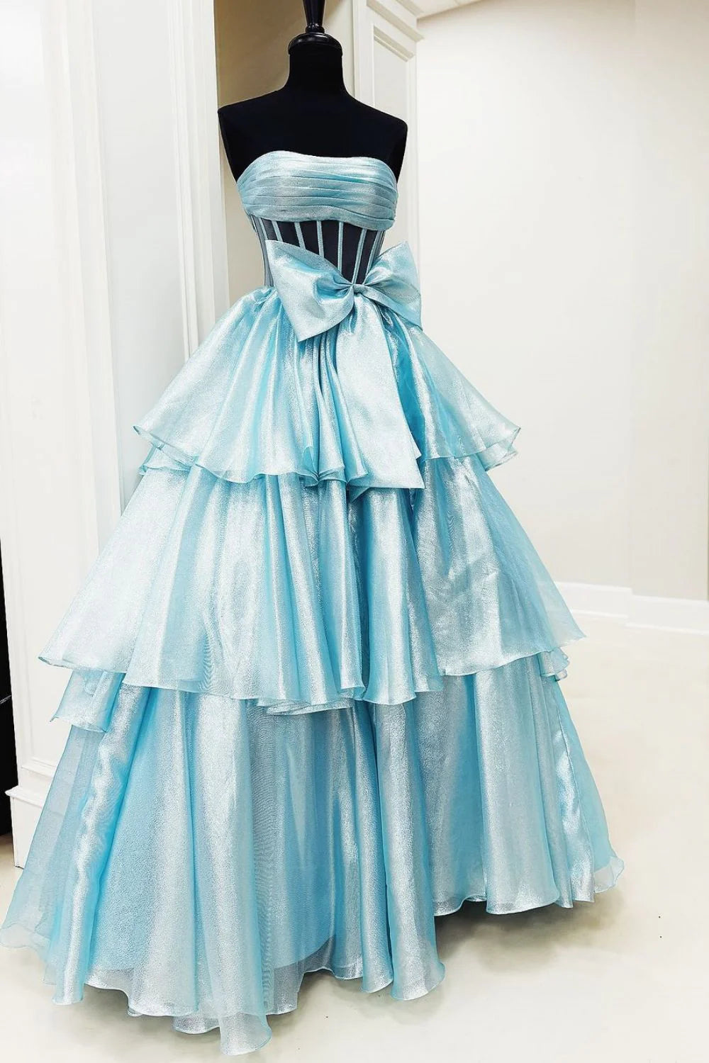 Lovely A-Line Fuchsia Strapless Long Organza Full Of Charm Prom Dress