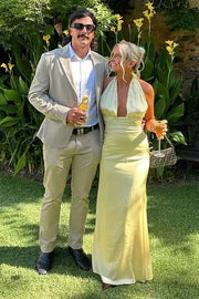 Low V-Neck Halter Empire Mermaid Party Evening Dress