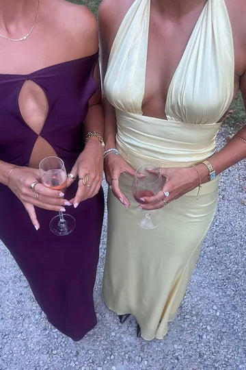 Low V-Neck Halter Empire Mermaid Party Evening Dress