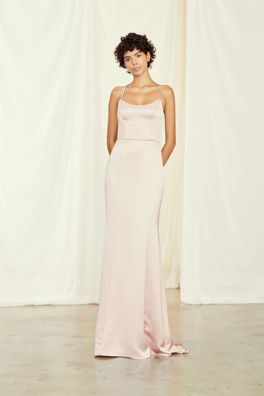 Luminous Satin Sheath Sweetheart Neckline Racerback Floor-Length Bridesmaid Dresses with Spaghetti Straps