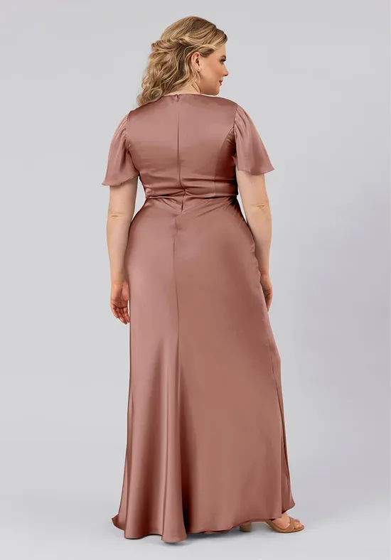 Lustrous Multi Size Mermaid Twisted V Neck Flutter Short Sleeves Plain Zipper Back Floor Length Bridesmaid Dress