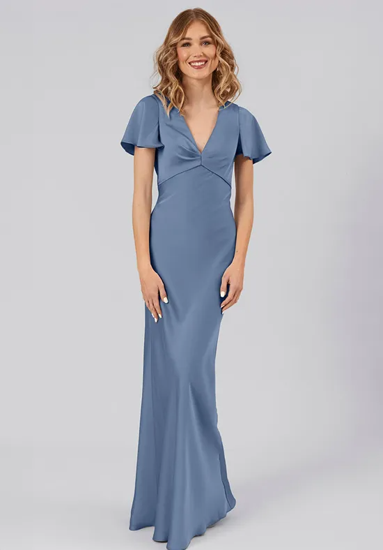 Lustrous Multi Size Mermaid Twisted V Neck Flutter Short Sleeves Plain Zipper Back Floor Length Bridesmaid Dress