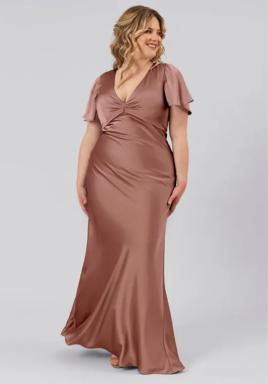 Lustrous Multi Size Mermaid Twisted V Neck Flutter Short Sleeves Plain Zipper Back Floor Length Bridesmaid Dress