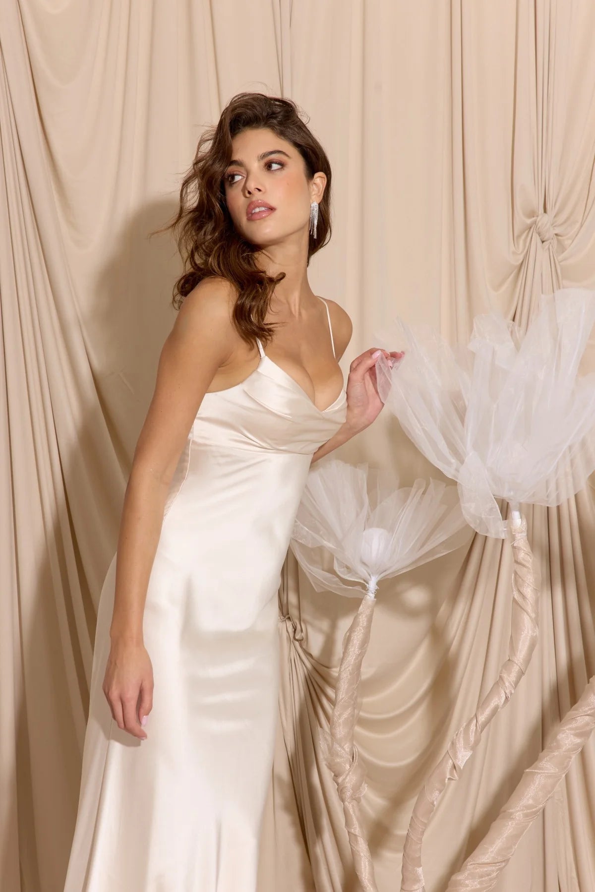 Lustrous Satin Slip Cowl Neck Spaghetti Strap Floor Length Prom Dress