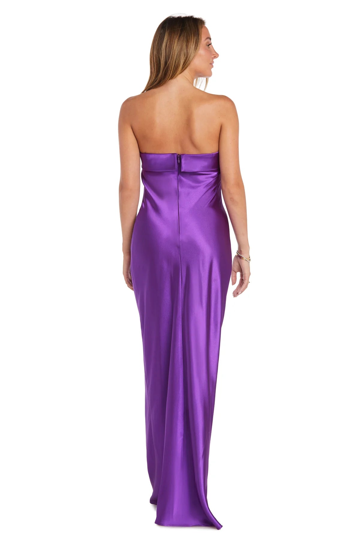 Lustrous Slip-Style Strapless Zipper-Back Floor-Length Purple Evening Dress