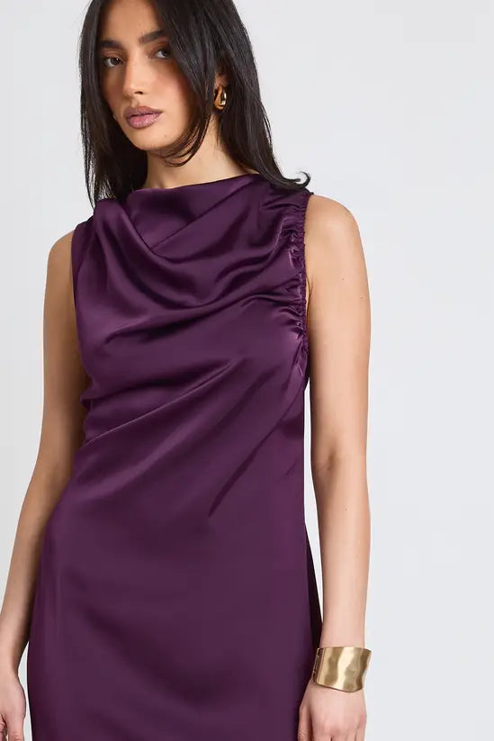 Luxe Cowl Neck Ruched Sleeveless Bias-Cut Satin Evening Gowns