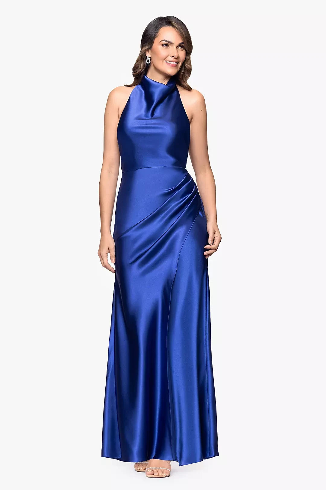 Luxurious Satin A-Line Halter Neck Sleeveless Open Back Floor-Length Mother of the Bride Dresses