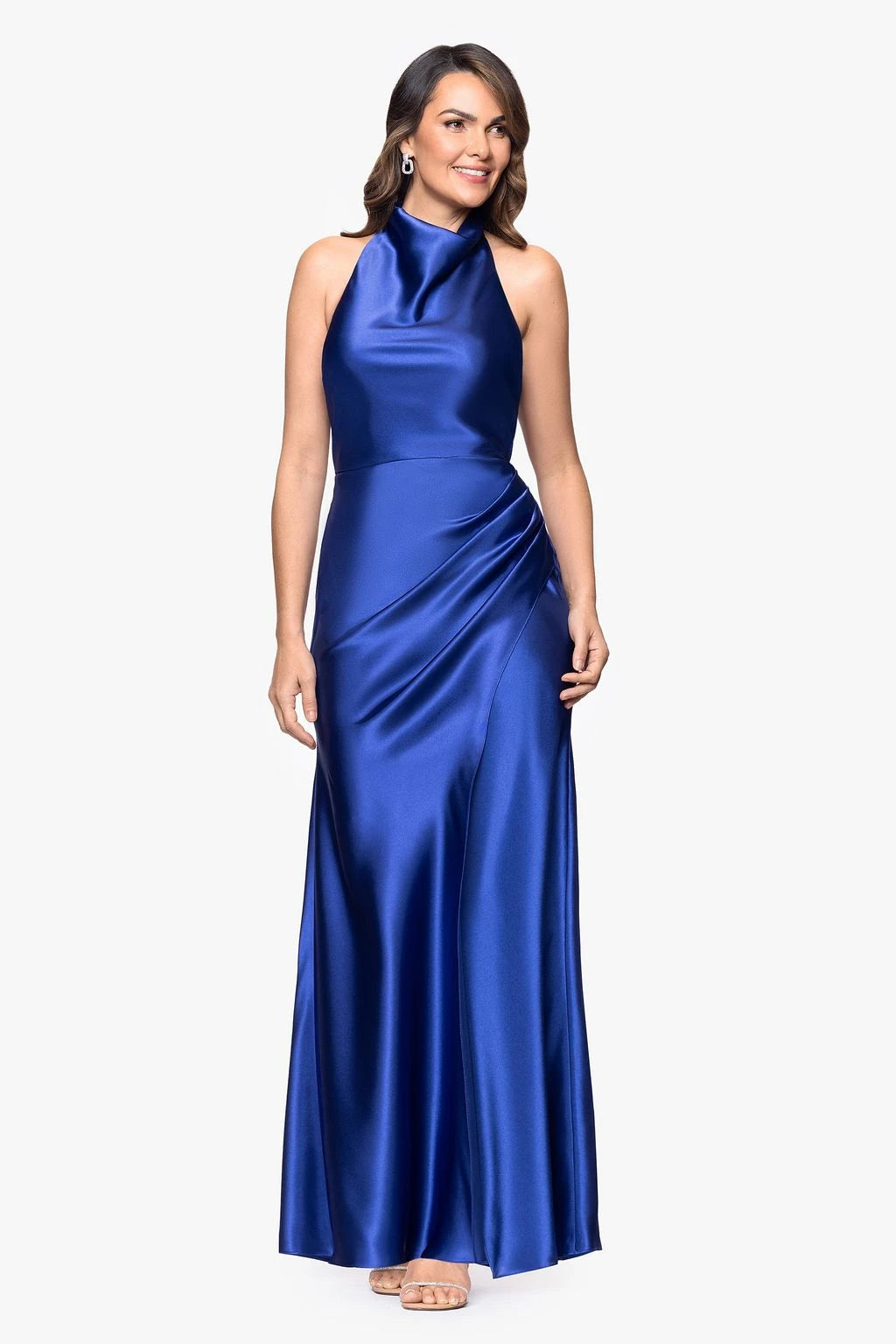 Luxurious Satin A-Line Halter Neck Sleeveless Open Back Floor-Length Mother of the Bride Dresses