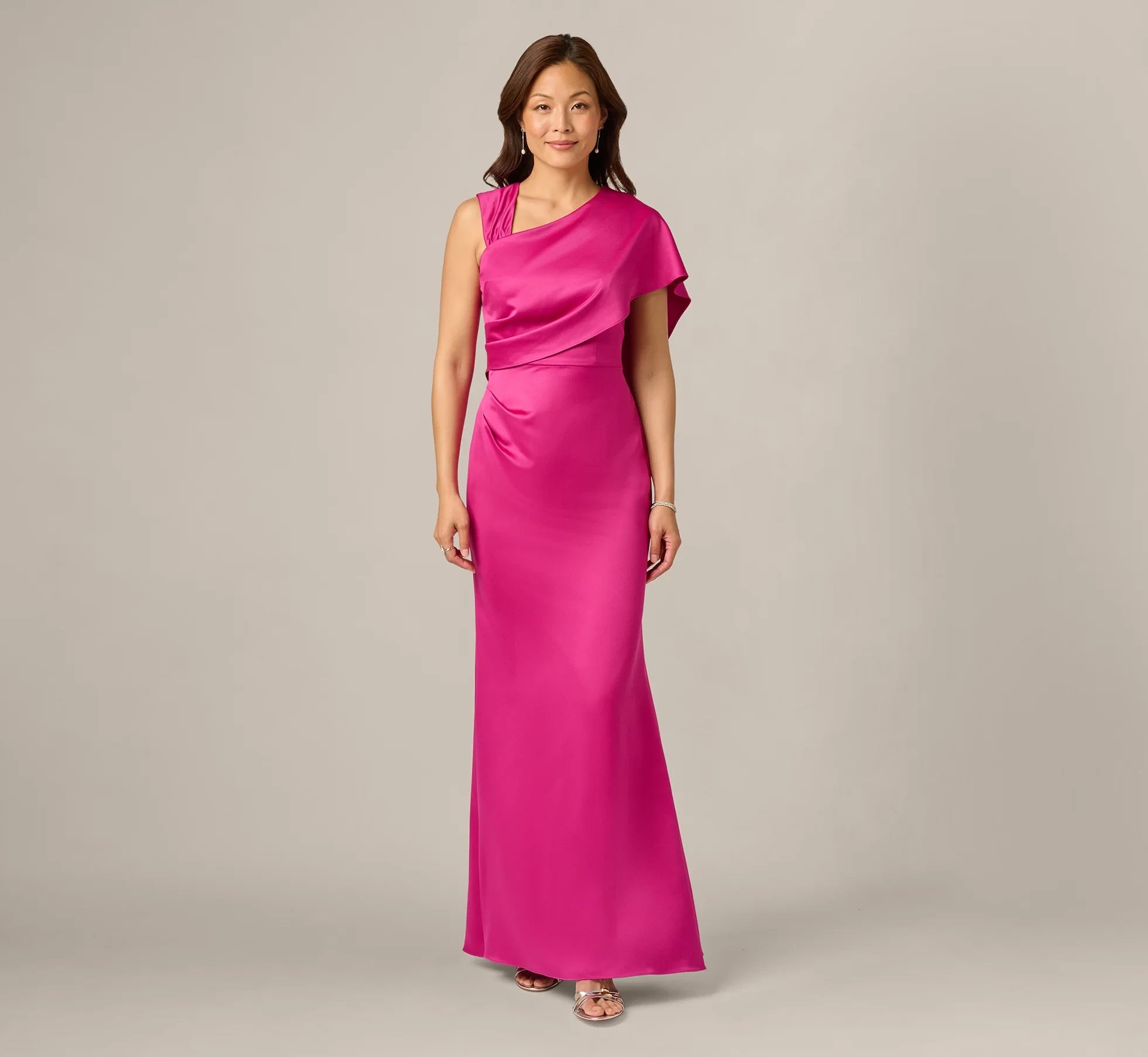Luxurious Satin Sheath Asymmetric One-Shoulder Sleeveless Open Back Floor-Length Mother of the Bride Dresses