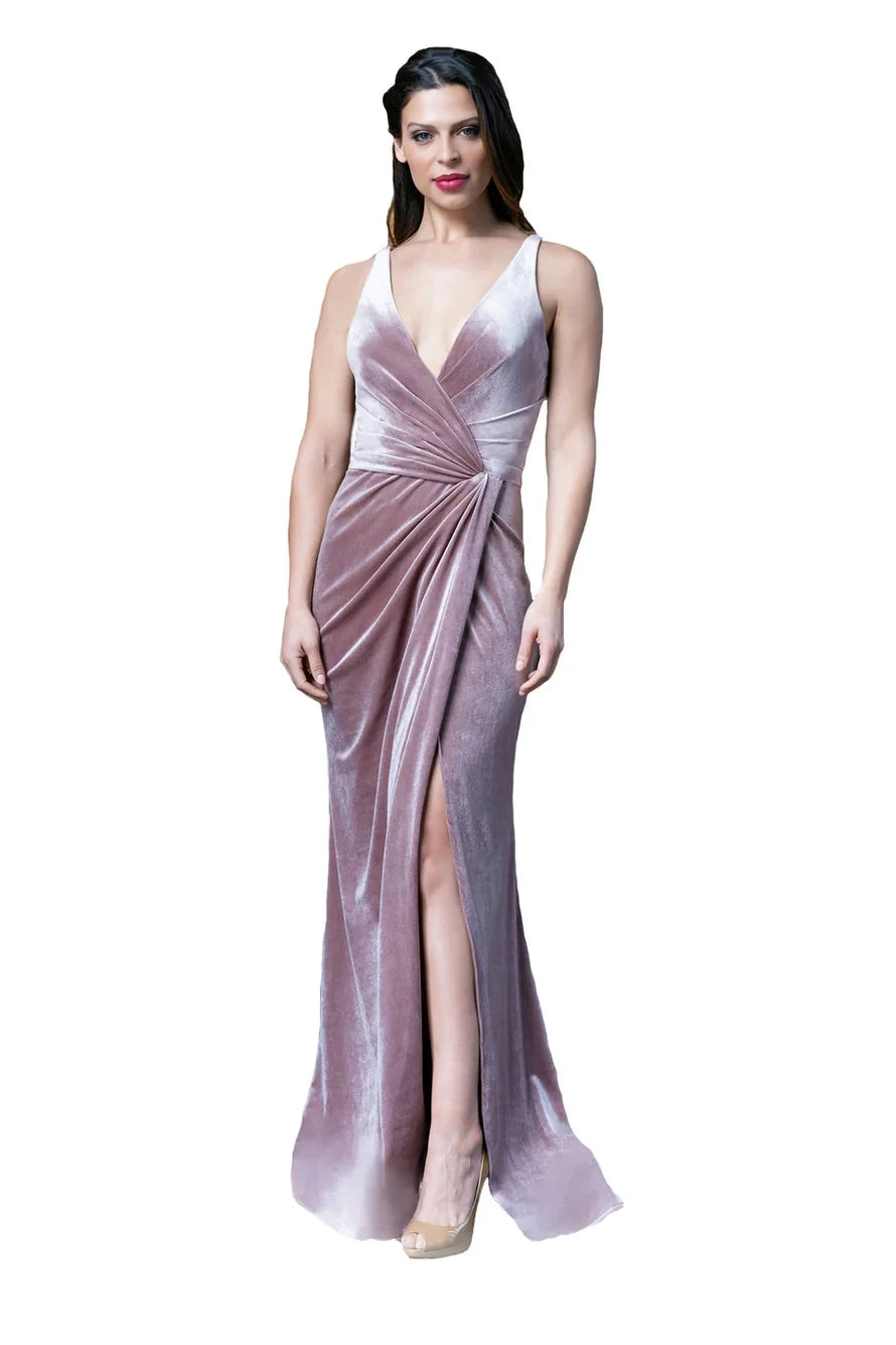 Luxurious Velvet Sheath V-Neck Sleeveless V-Back Floor-Length Bridesmaid Dresses