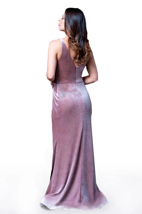 Luxurious Velvet Sheath V-Neck Sleeveless V-Back Floor-Length Bridesmaid Dresses