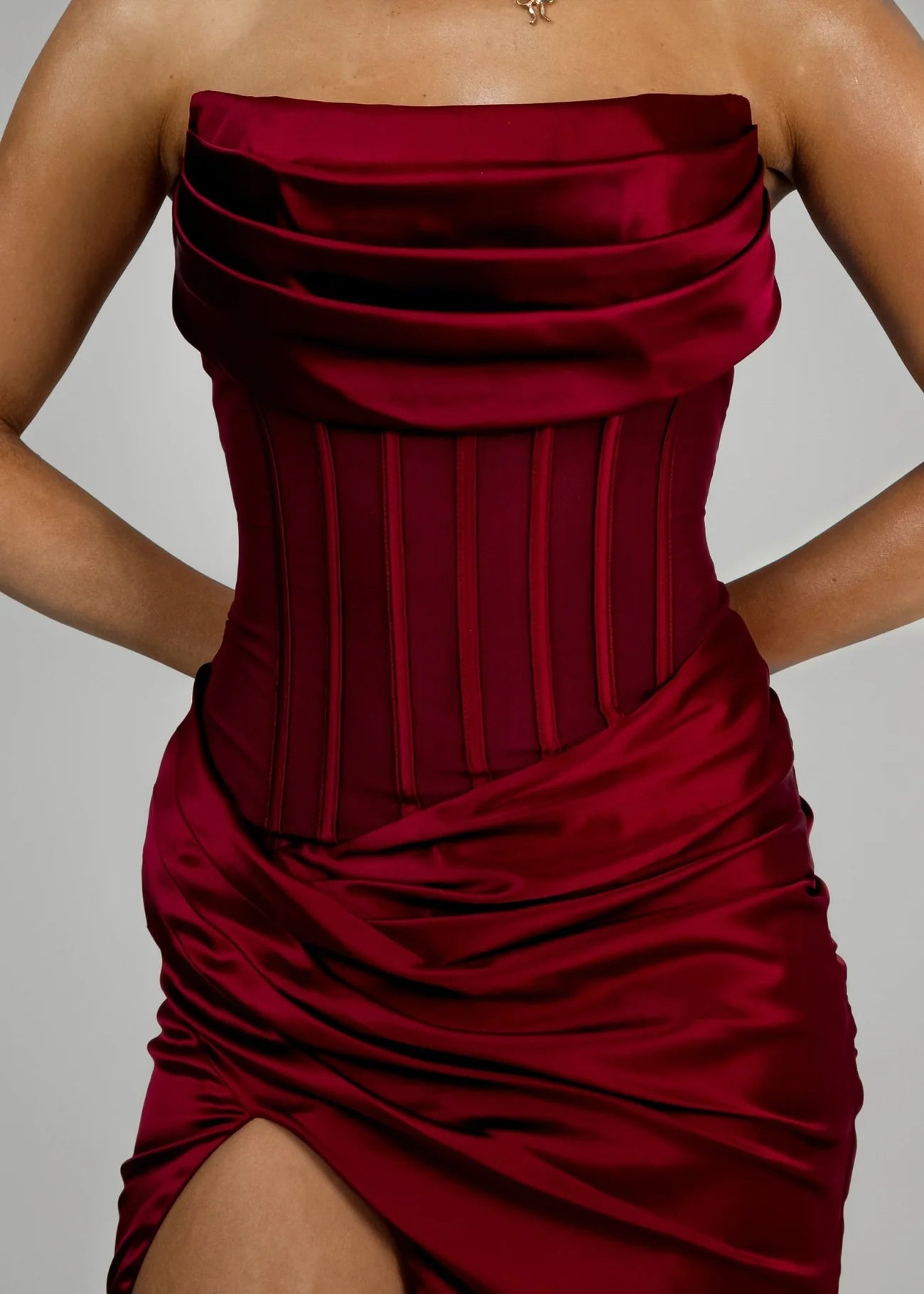 Luxury Satin Strapless Corset LaceUp Back High Slit Mermaid Evening Dress