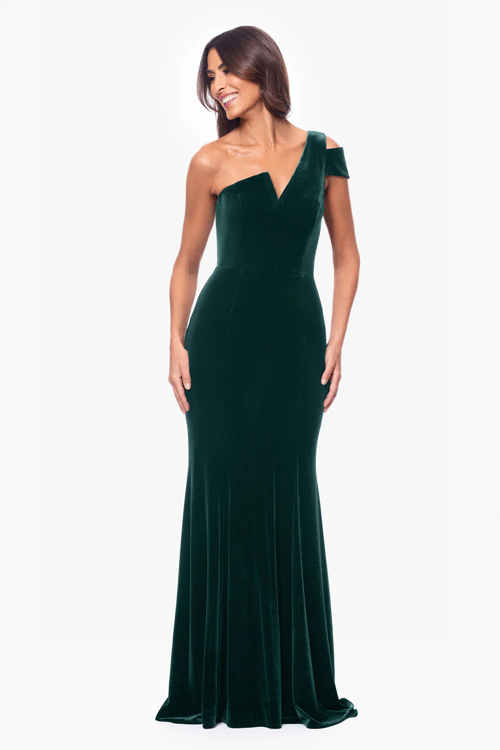 Luxury Velvet Mermaid Long Gown One Shoulder Cold Shoulder Short Sleeve Zipper Back Train Floor Length Mother of the Bride Dresses