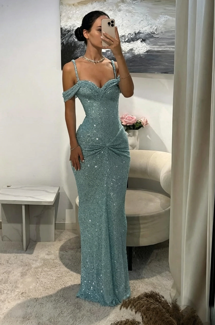 Luxury Mermaid Off-the-Shoulder Sleeveless Corset Back Floor Length Satin Evening Dress