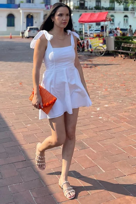 White Square Neck A-Line Mini Full Of Charm Homecoming Dress