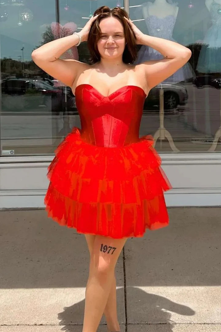 Sweetheart Ruffle Tiered Short Full Of Charm Homecoming Dress