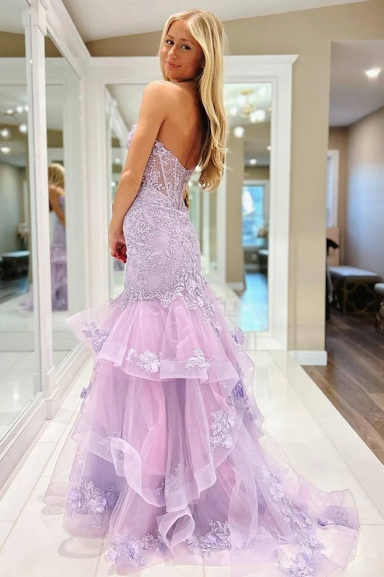 Sweetheart Strapless Mermaid Appliques Ruched Sleeveless Prom Dress
