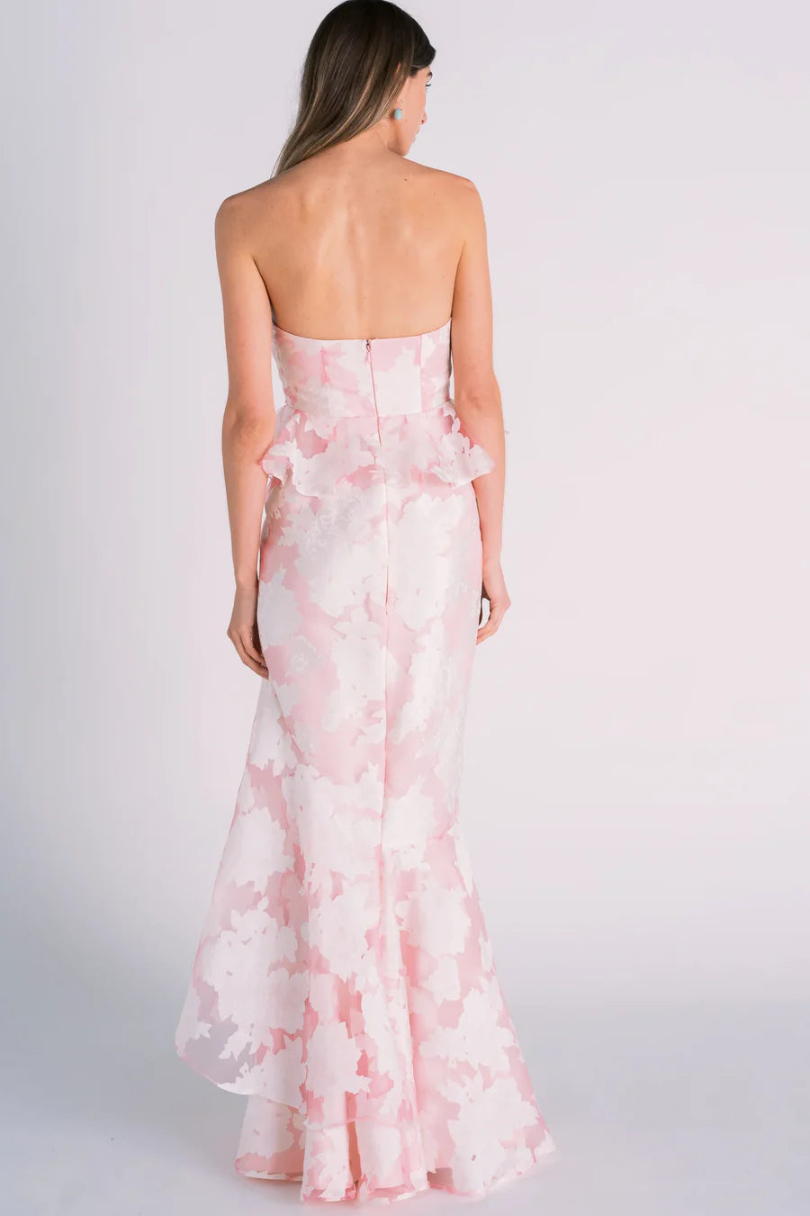 Floral Printing Strapless Sweetheart Mermaid Pink Long Prom Dress