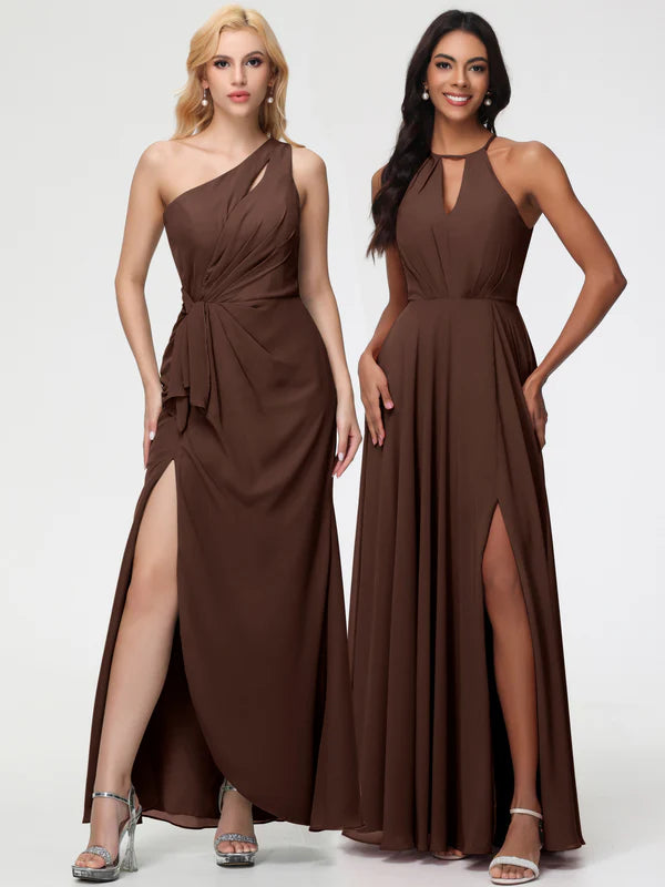 A-Line Sleeveless Floor Length Chiffon Party Dresses