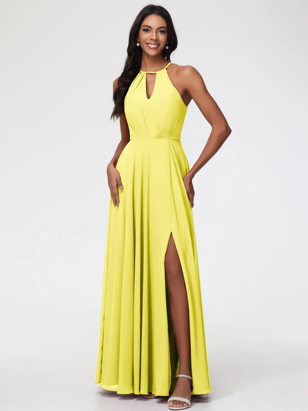 A-Line Sleeveless Floor Length Chiffon Party Dresses
