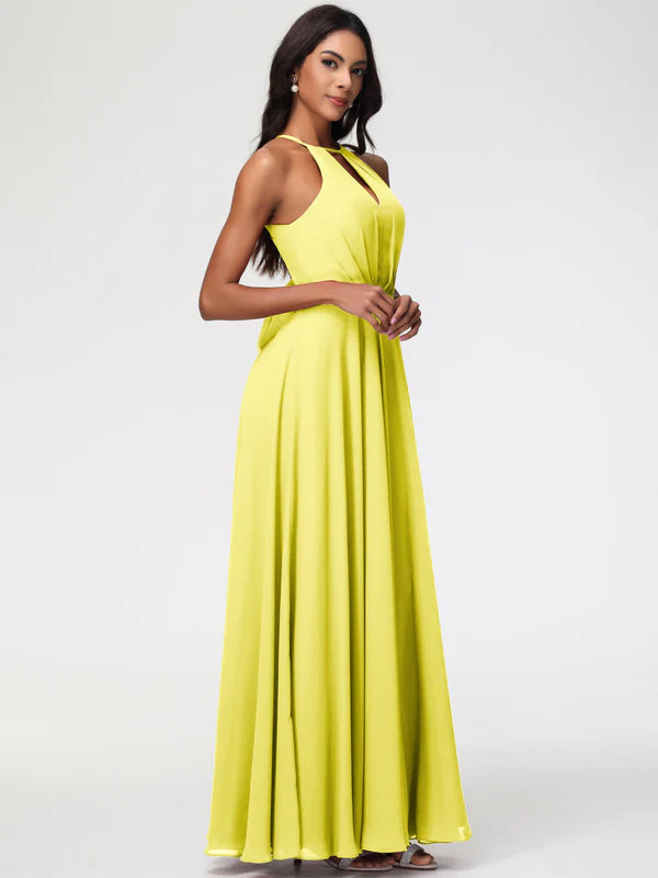A-Line Sleeveless Floor Length Chiffon Party Dresses