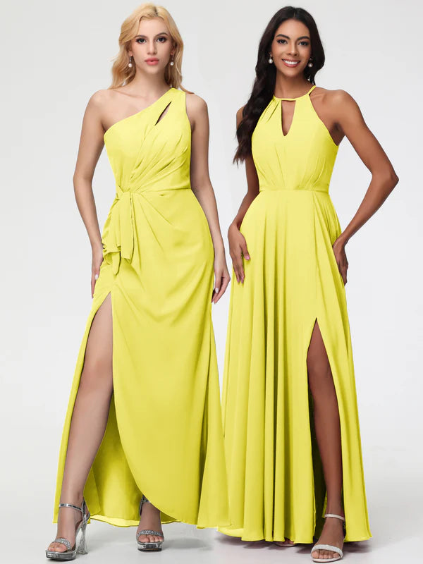 A-Line Sleeveless Floor Length Chiffon Party Dresses