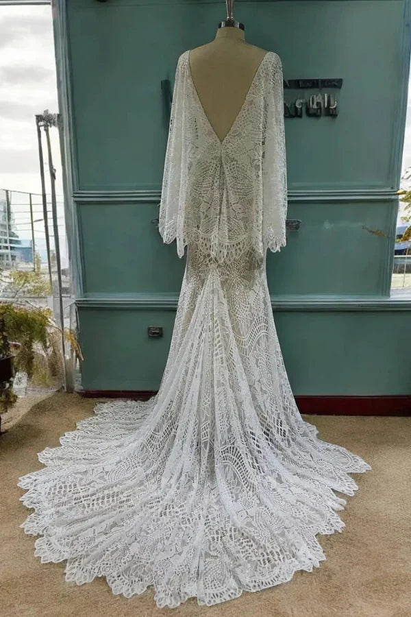 Mermaid Batwing Sleeves Boho Wedding Dress Elegant Wedding Dress