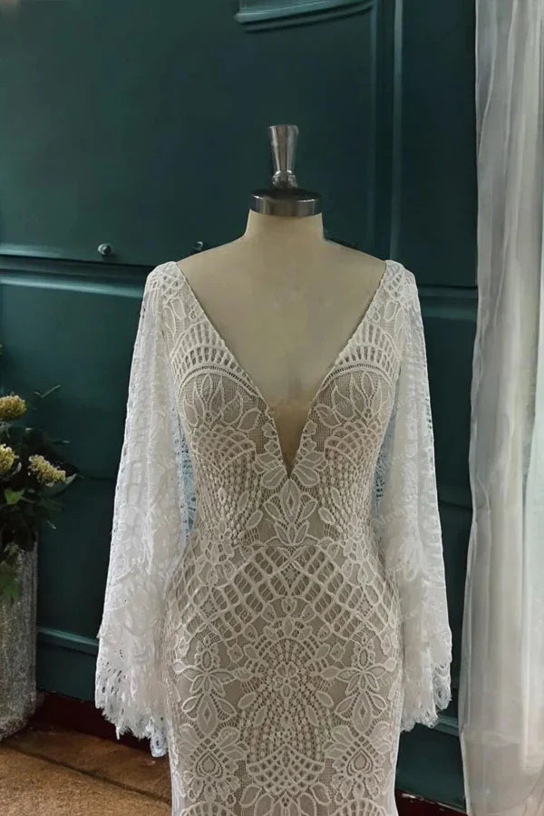 Mermaid Batwing Sleeves Boho Wedding Dress Elegant Wedding Dress