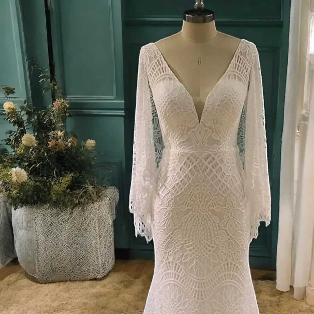 Mermaid Batwing Sleeves Boho Wedding Dress Elegant Wedding Dress