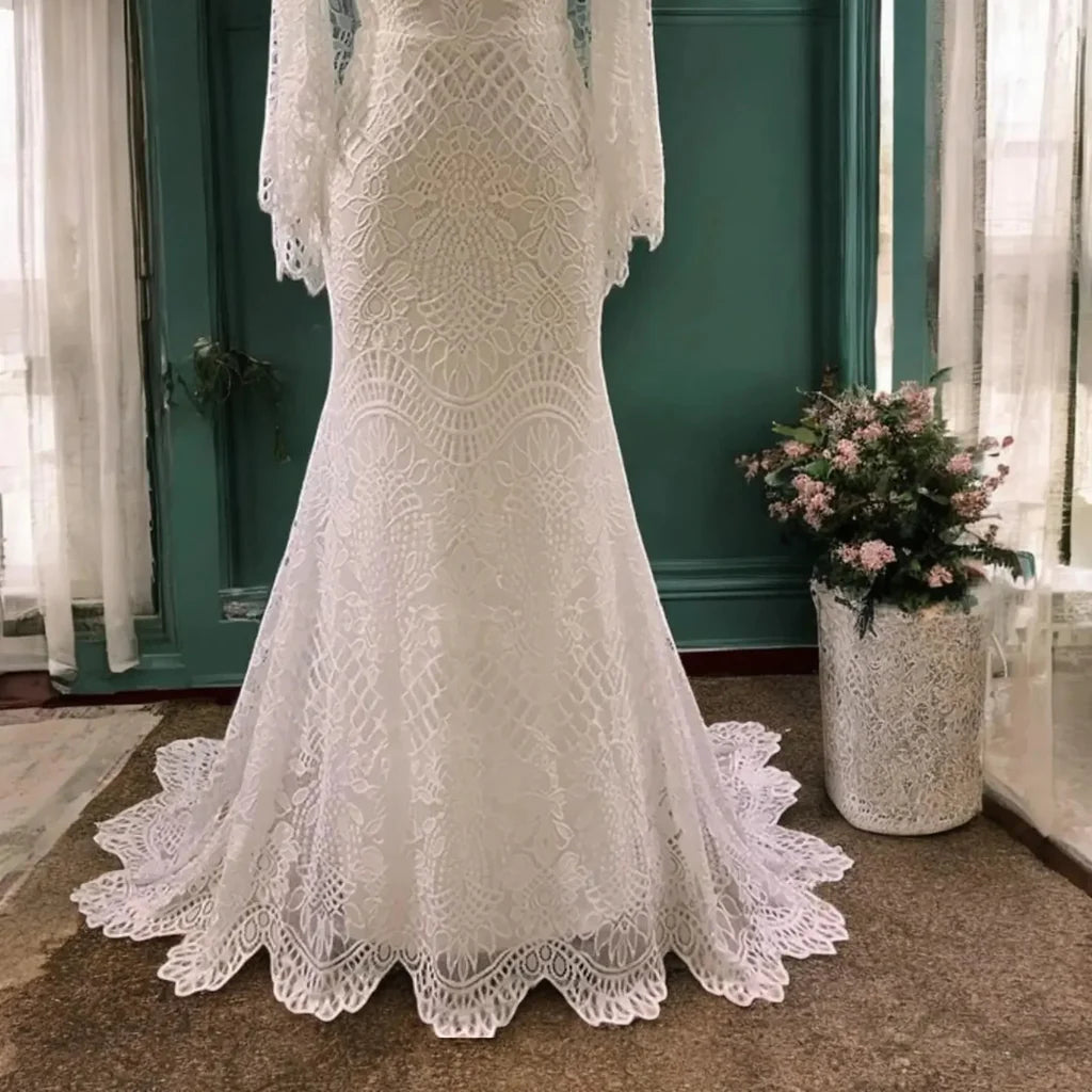 Mermaid Batwing Sleeves Boho Wedding Dress Elegant Wedding Dress
