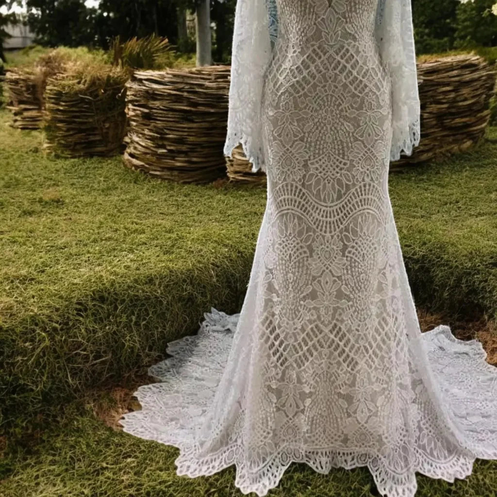 Mermaid Batwing Sleeves Boho Wedding Dress Elegant Wedding Dress
