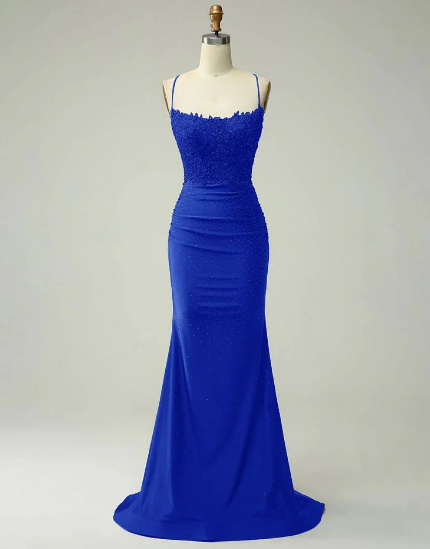 Mermaid Elastic Satin Spaghetti Straps Full Of Charm Prom Dress