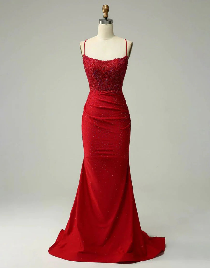 Mermaid Elastic Satin Spaghetti Straps Full Of Charm Prom Dress