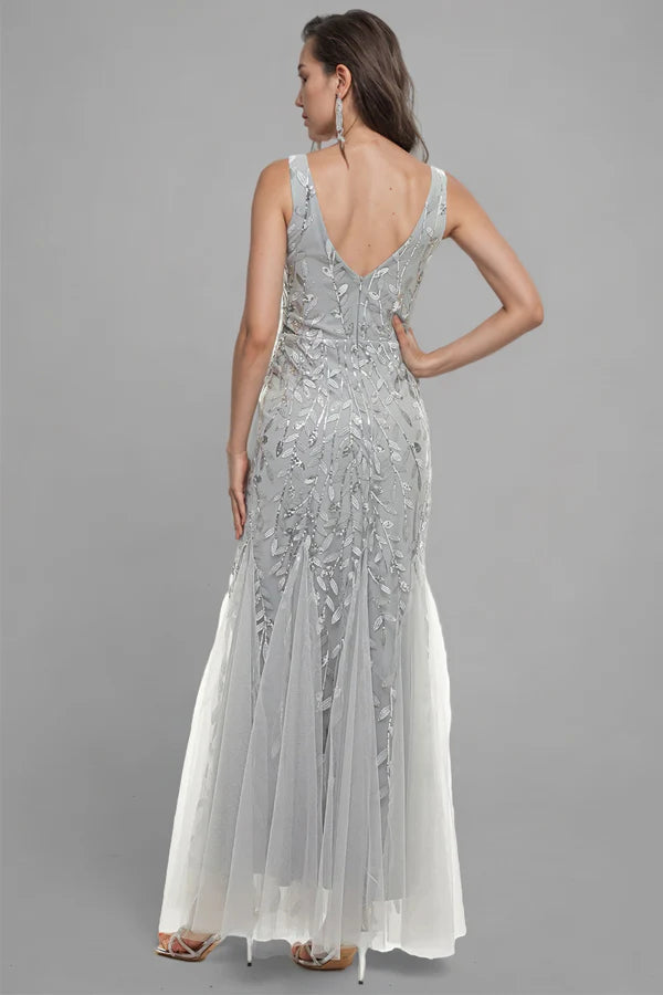 Mermaid Leaves Sequins Tulle Long Mother Of The Bride Dress