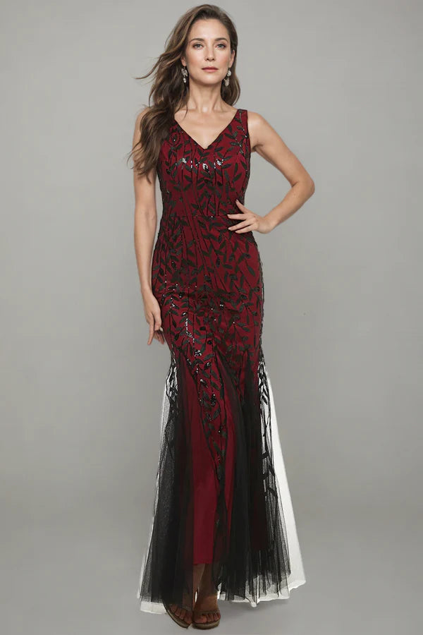 Mermaid Leaves Sequins Tulle Long Mother Of The Bride Dress