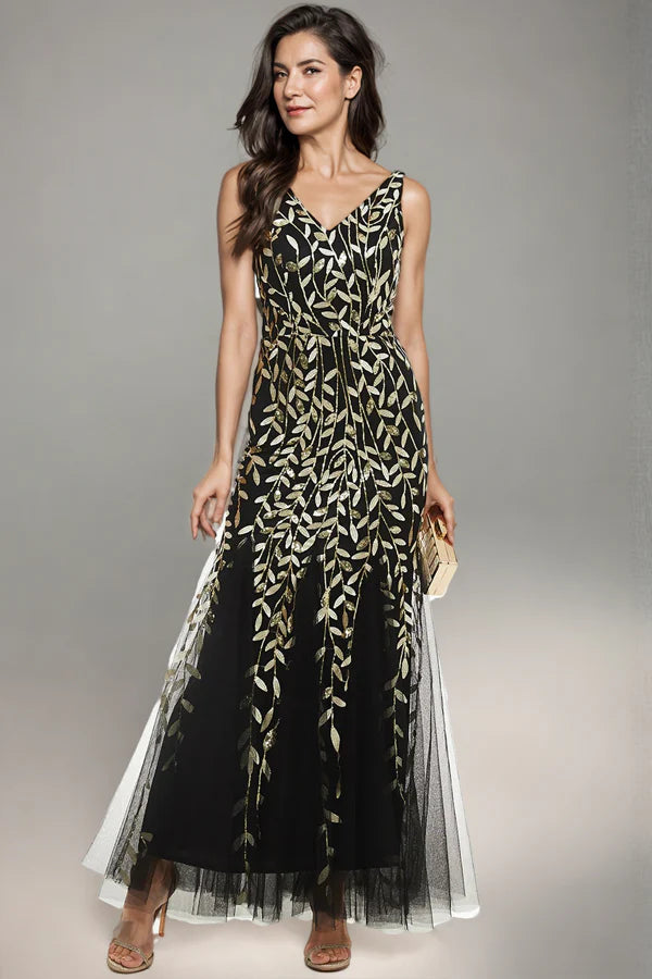 Mermaid Leaves Sequins Tulle Long Mother Of The Bride Dress