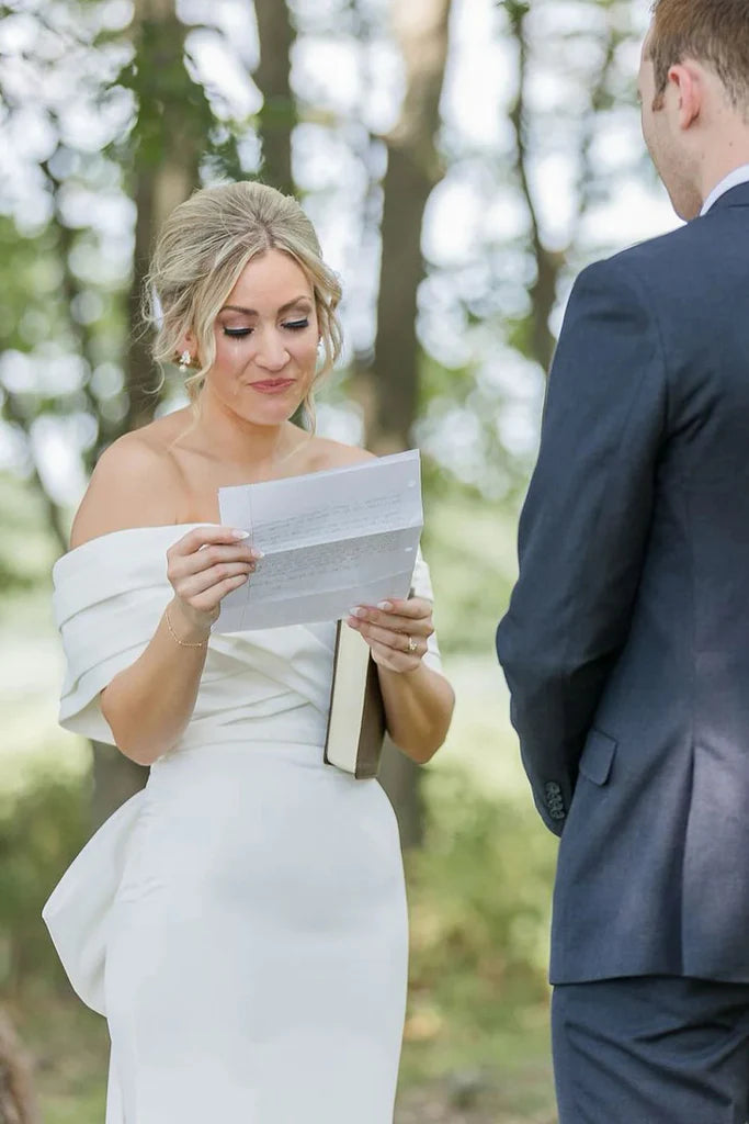 Mermaid Off the Shoulder Forest Wedding Dress with Big Bowknot