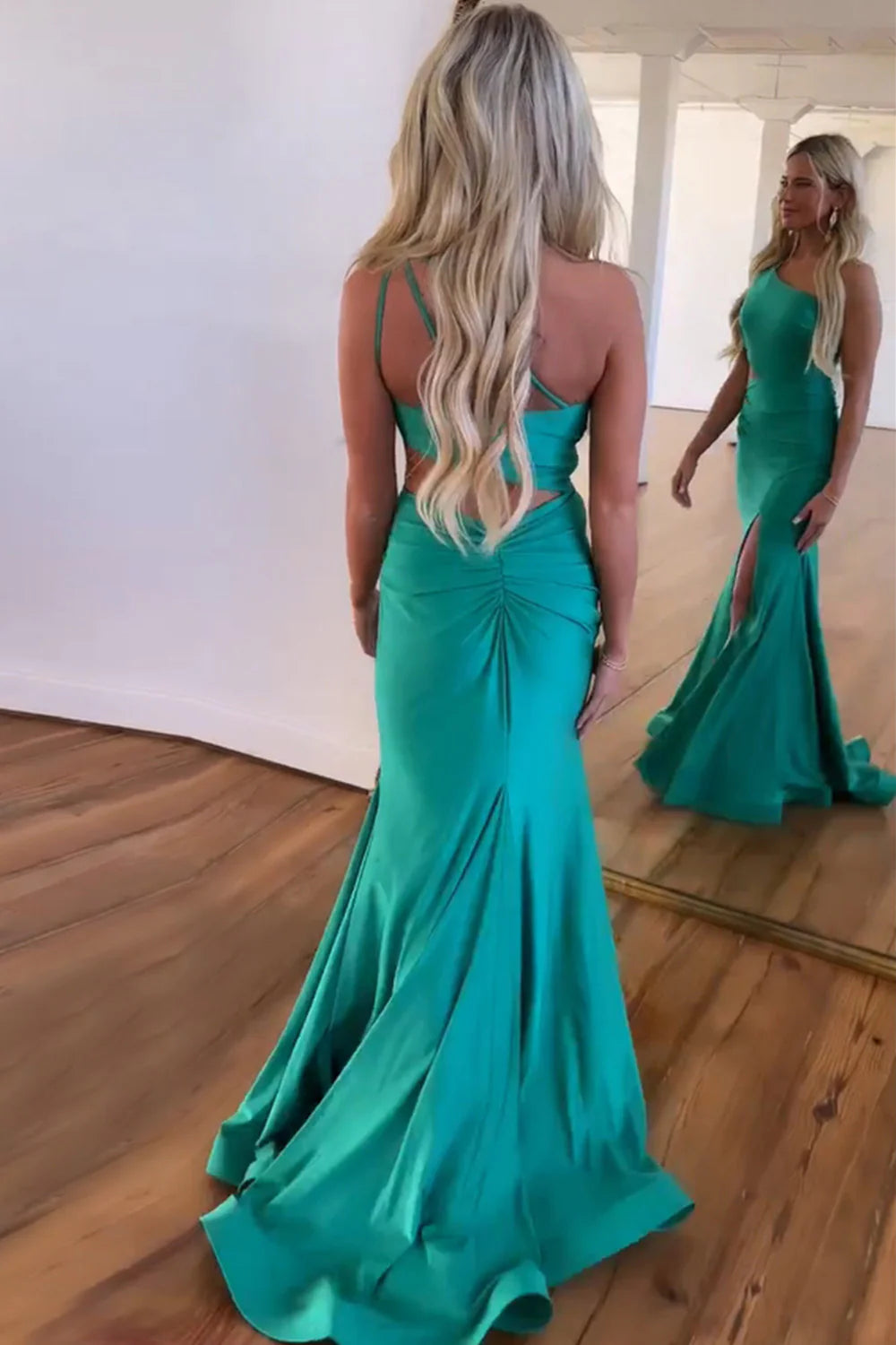 Simple One Shoulder Cutout Waist Mermaid Long  Full Of Charm Prom Dress