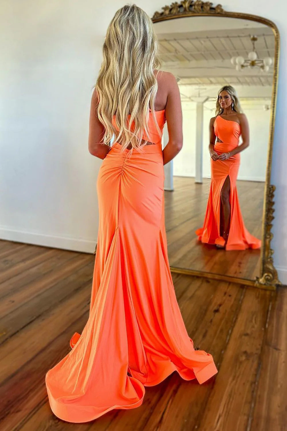 Simple One Shoulder Cutout Waist Mermaid Long  Full Of Charm Prom Dress