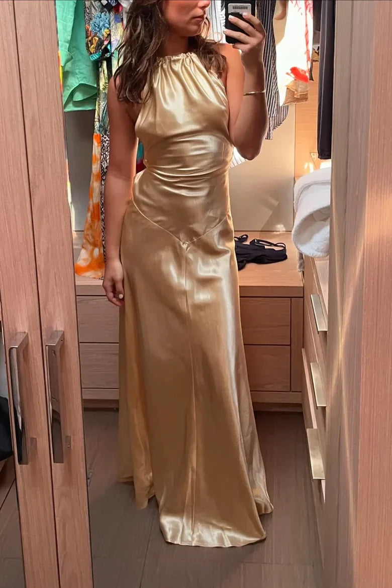 Mermaid Satin High Neck Lace Up Casual Party Evening Dress