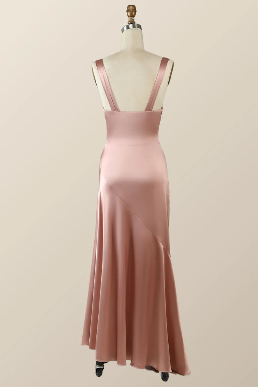 Mermaid Satin V-Neck Knotted-Straps Floor-Length Slit Bridesmaid Dress