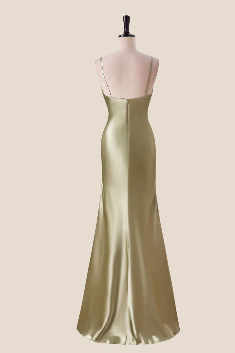 Mermaid Satin V-Neck Spaghetti Straps Back-Zip Floor-Length Bridesmaid Dress
