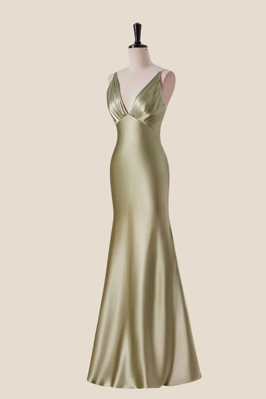 Mermaid Satin V-Neck Spaghetti Straps Back-Zip Floor-Length Bridesmaid Dress