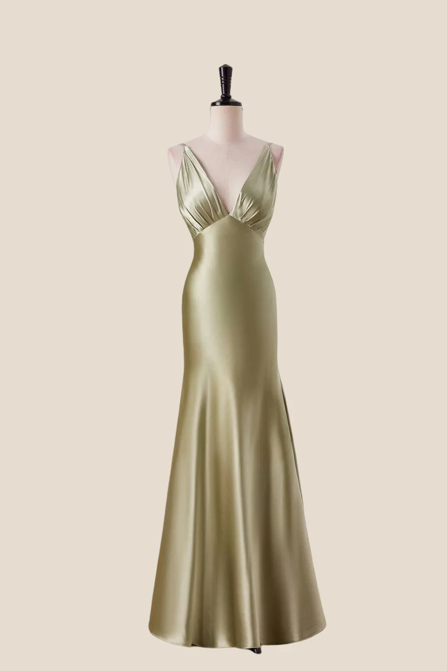 Mermaid Satin V-Neck Spaghetti Straps Back-Zip Floor-Length Bridesmaid Dress