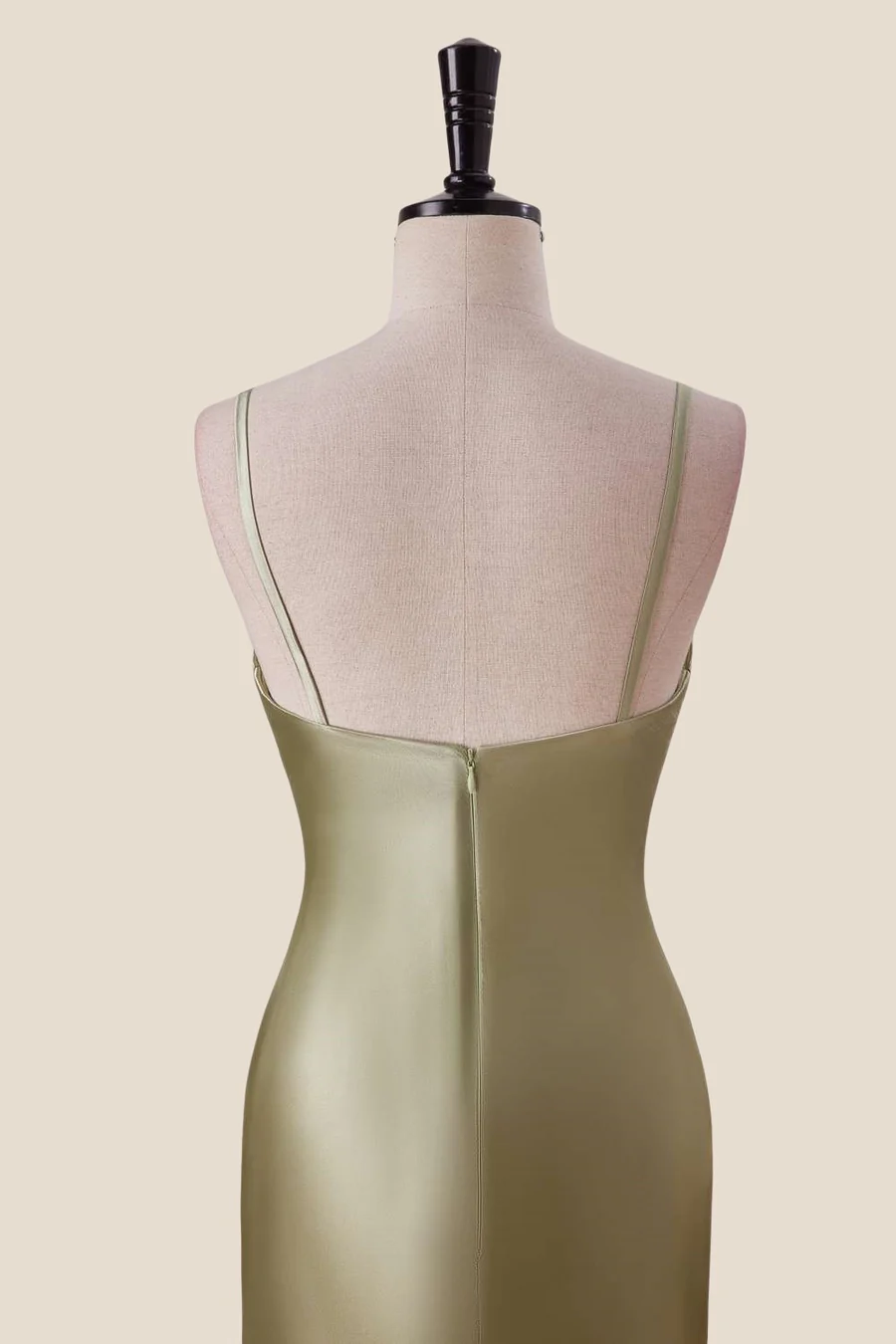 Mermaid Satin V-Neck Spaghetti Straps Back-Zip Floor-Length Bridesmaid Dress