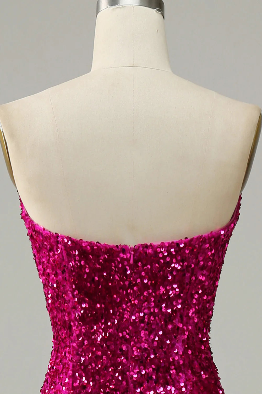 Mermaid Sequins Strapless Fuchsia Prom Dress