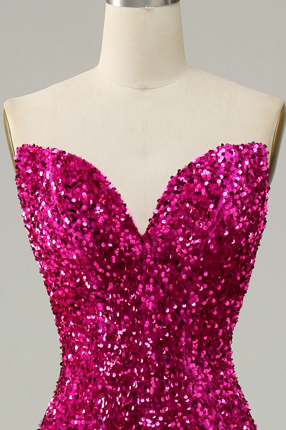 Mermaid Sequins Strapless Fuchsia Prom Dress