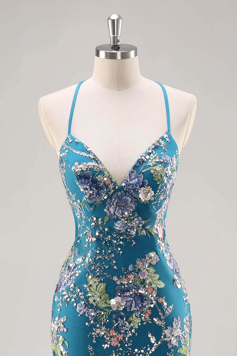 Mermaid Spaghetti Straps Sequins Peacock Long Prom Dress with Lace Up Back