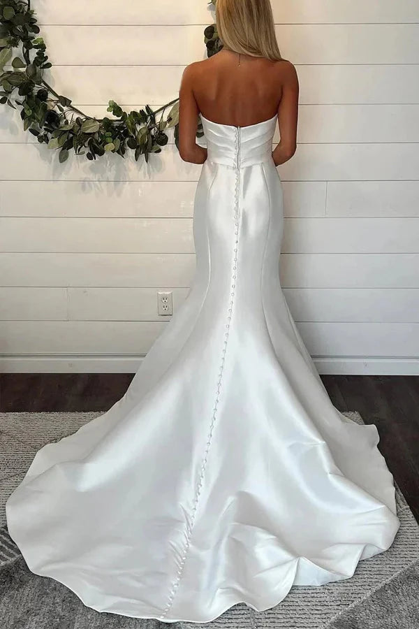 Mermaid Strapless Satin Wedding Dresses Modest Bridal Gown