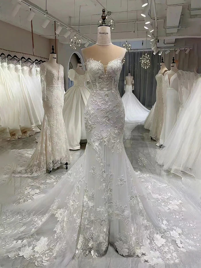 Mermaid Sweetheart Lace Appliques Wedding Dress